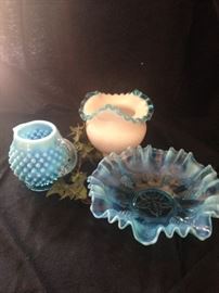 More blue ruffled and hobnail  selections