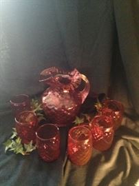 Cranberry pitcher and glasses set