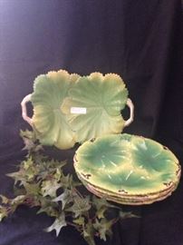 Four vintage plates and platter