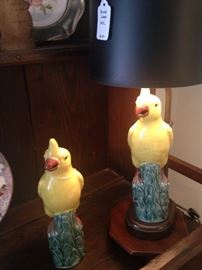 Majolica lamp and matching figurine