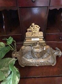 Antique solid brass inkwell