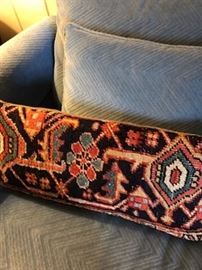 Rectangular pillow made from rug remnants