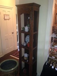  4-shelf curio cabinet; Asian planter