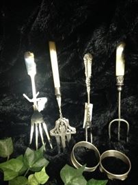 Antique sterling and silver plate serving selections from England