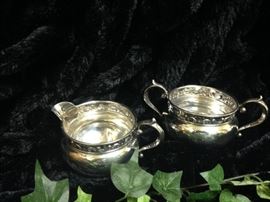 Elegant vintage sterling creamer and sugar set