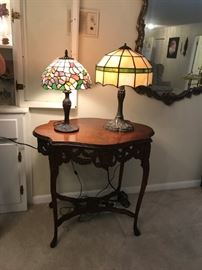 #3	Radio Table w/ball & Claw Feet  33x22x29	 $275.00 
#4	Green/Yellow Tiffany Style Lamp - Heavy	 $125.00 
#5	Purple/Pink Flower Tiffany Style Lamp 	 $75.00 
