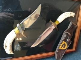 #30	Dragon/Eagle Sperm Whale  Bowie Knife handcarved by Norman Levine	$900 
