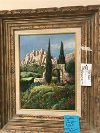 #80 orginal Dorothy Montgomery oil of mountians and stone wall $300