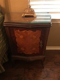 inlaid   night stand w/ glass top- have 2 