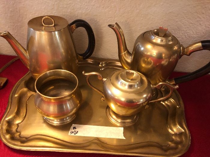 solid brass tea/coffee  tray set   mid century  cool !!