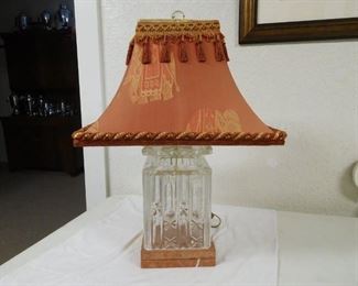 Crystal Lamp w/Leather Shade