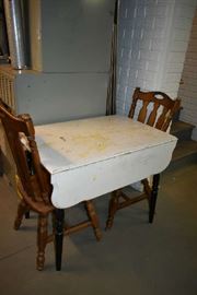 PAINTED DROP LEAF TABLE, WOOD CHAIRS