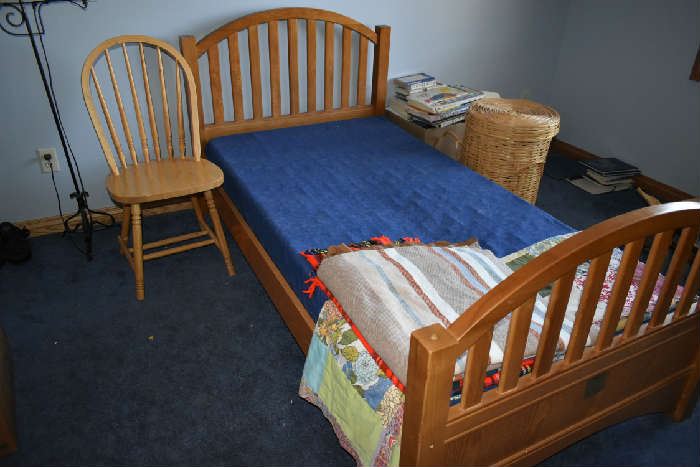 TWIN BED, WOOD CHAIR