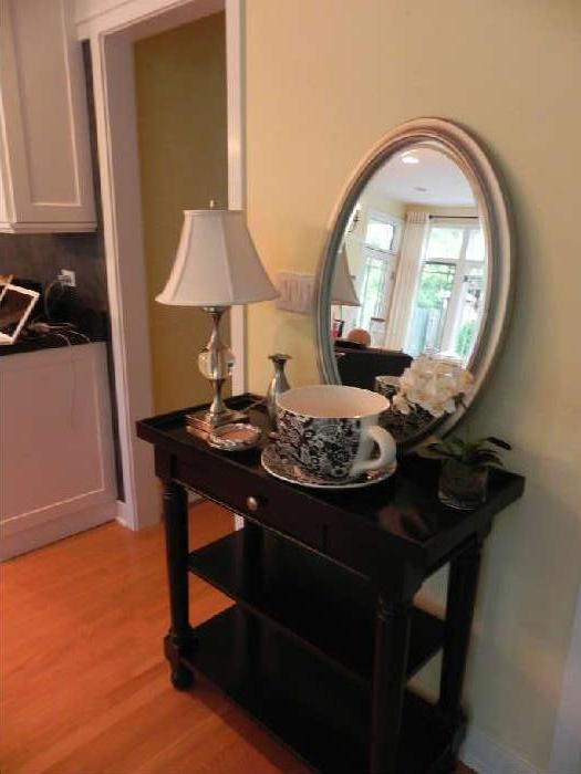 Pottery Barn Table Silver Mirror Lamp and accessories