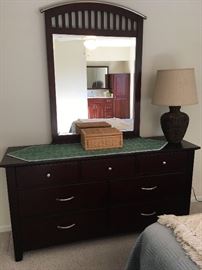 7-drawer Dresser with nickel pulls and attached Mirror from Haverty's