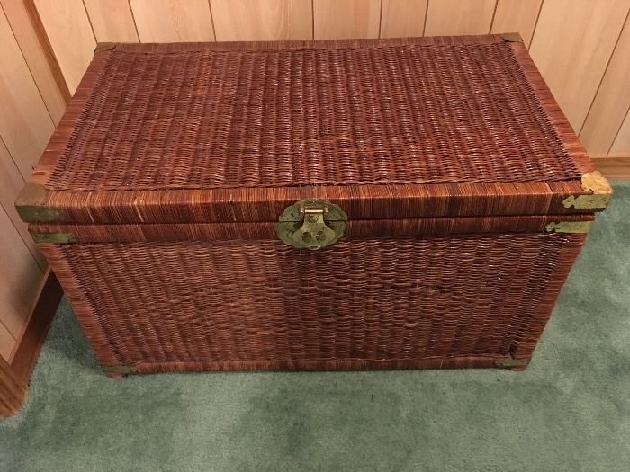 Large Wicker Storage Basket with brass details