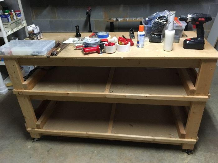 Large handmade Work Bench on rollers