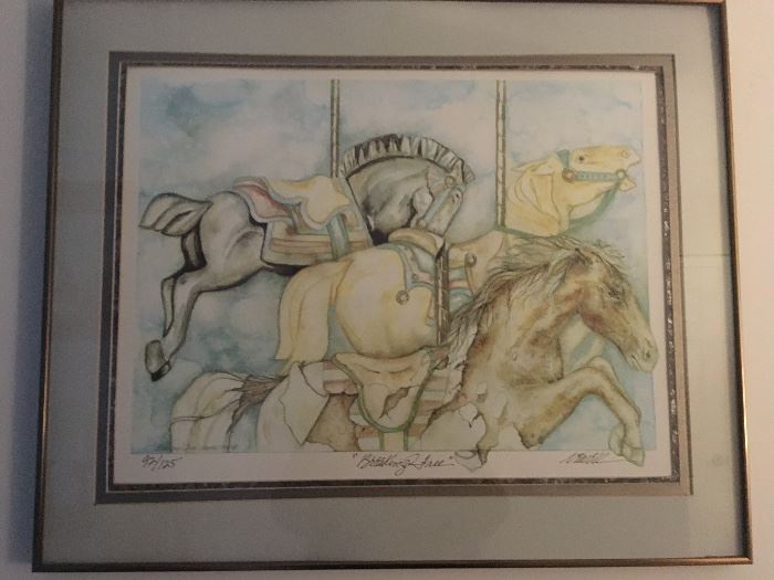 "Breaking Free" carousel horses by artist Newell (signed & numbered)