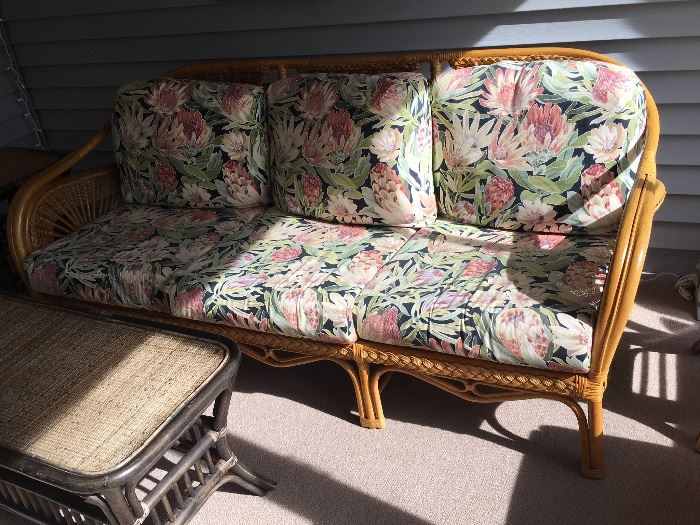 3-seat Rattan Sofa with matching upholstered cushions
