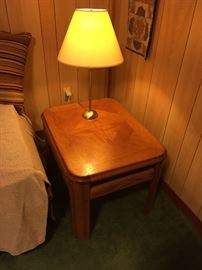 Pair of Oak Side Tables with pair of metal Table Lamps