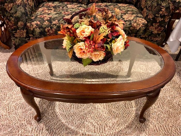 Queen Anne Style Glass Topped Coffee Table