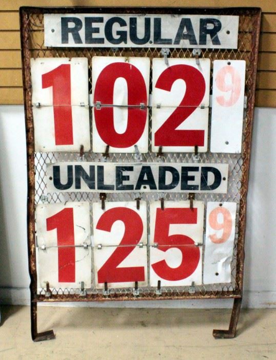 Gas Price Sign With Metal Grate Back And Enamel Numbers And Letters 56"H x 37"W, With Extra Numbers, May Advertising Corp, TX