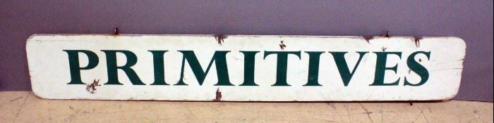 Primitives Sign On Wood Plank With Eye Hooks For Hanging 71.5"L, One-Sided