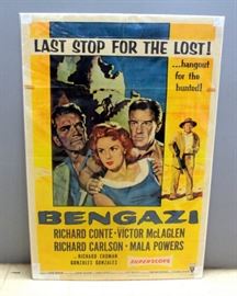 1955 Bengazi: Last Stop For The Lost With Richard Conte And Mala Powers, Original RKO Radio Picture Poster 41"H x 27"W