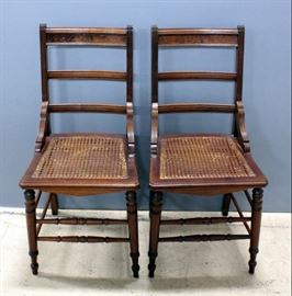 Cane Bottom, Ladder Backed Side Chairs With Bluebird Motif Qty 2
