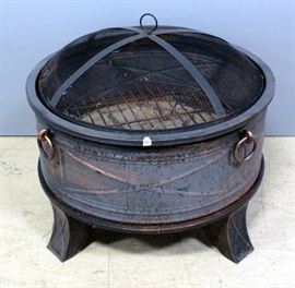 Circular Firepit With Wire Mesh Top, 26"D x 17"H