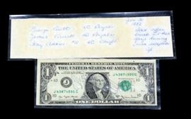 1977 Series 1977 A One Dollar Bill, Signed By George Brett, Jamie Quirk And Tony Adams