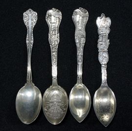 Sterling Silver Souvenir Spoons, Qty 3 And Sterling Silver Monogrammed Spoon