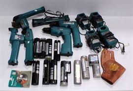 Makita Tool Set Includes- (2) Drills, Reciprocating Saw, Angle Drill, Circular Saw, Flashlight, Bolen Cordless Drill Holster, (4) Battery Chargers