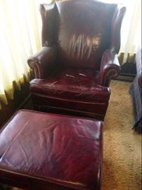 Matching Leather Chair and Ottoman (Made in Morrison, IL) 