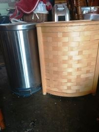 Wicker Clothes Hamper and Stainless Steel Wastebasket