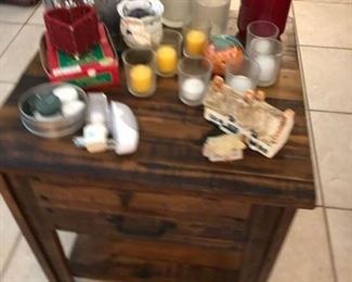 Assorted Candles with Rustic End Table