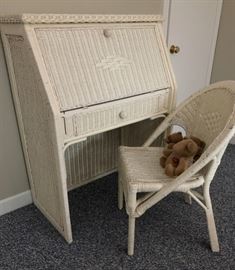 White wicker desk and chair.