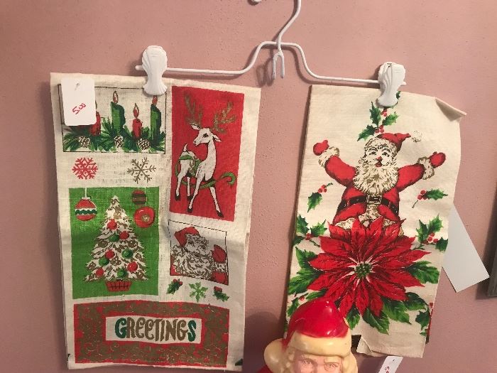 Collection Of Vintage Christmas Items ~ Linens, Ornaments, Santa Claus Lighted Figurine, Xmas Ceramics...