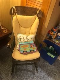 Vintage Wooden Rocking Chair With Cushions