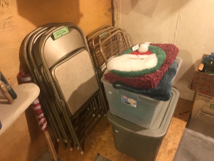 Assorted Christmas & Holiday Decor ~ Folding Chairs ~ Plastic Tubs