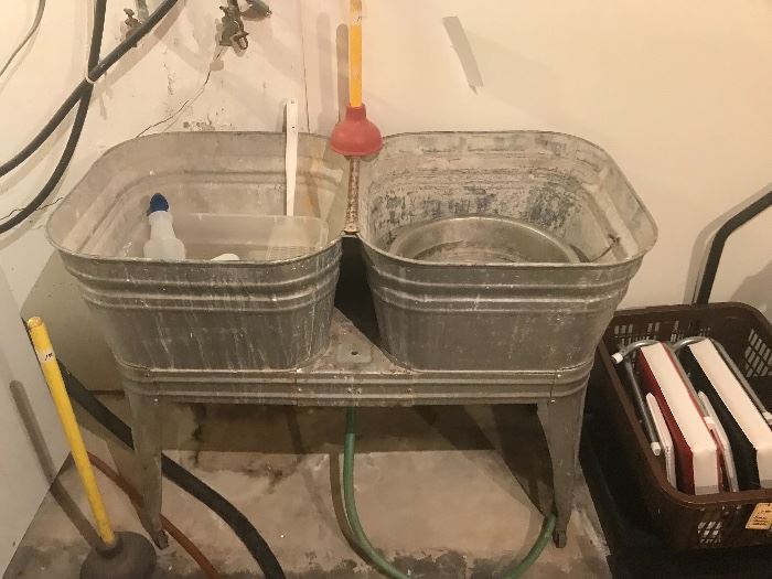 Vintage Galvanized Double Wash Tub 
