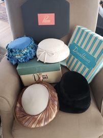 Vintage hats with original boxes.  Think Kentucky Derby party!