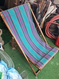 Vintage canvas and wood folding beach chair