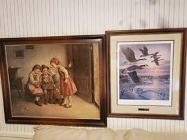 Antique framed print; wildlife framed print from James Meger 'One More Pass - Canada Geese'