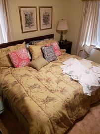 King size bedding, twin beds, pillows, linens/doilies.