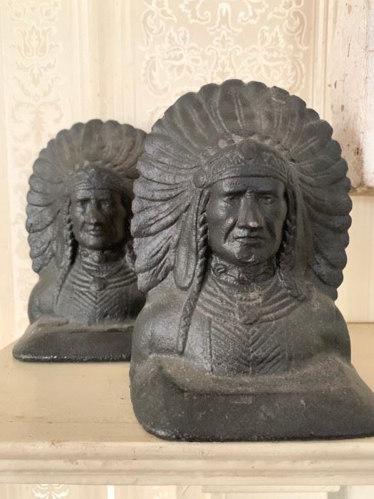 Antique Cast Iron Indian Chief Bookends