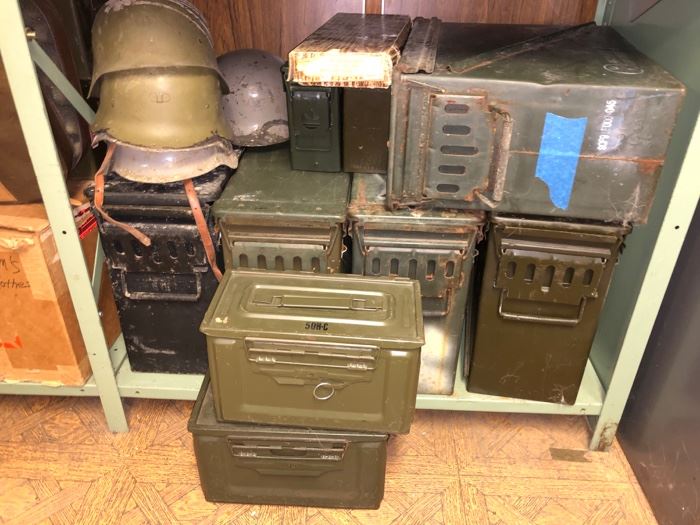 Ammo boxes and helmets