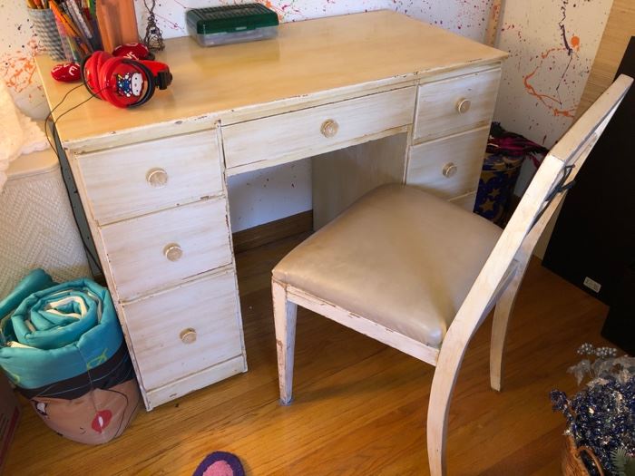 Painted white desk and chair