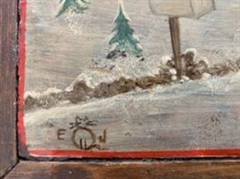 Signature on folk art chest.