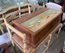 Hand painted winter scene folk art chest.